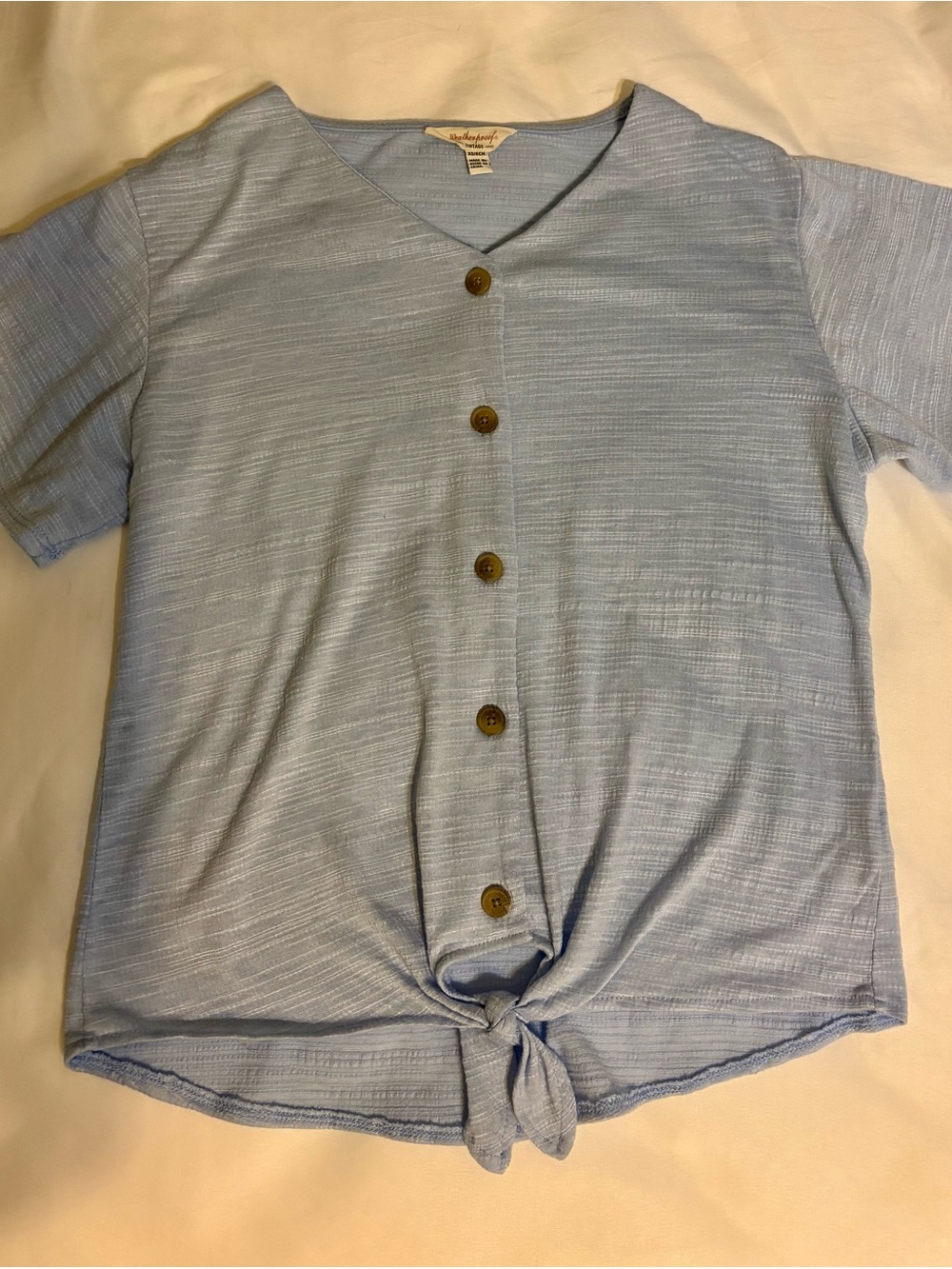 Weatherproof Vintage Light Blue slub knit Button Top
